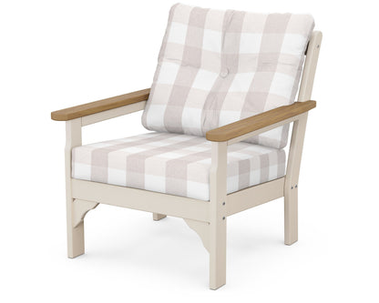 POLYWOOD® Vineyard Deep Seating Chair in Sand / Natural / Buffalo Plaid Dune Burlap