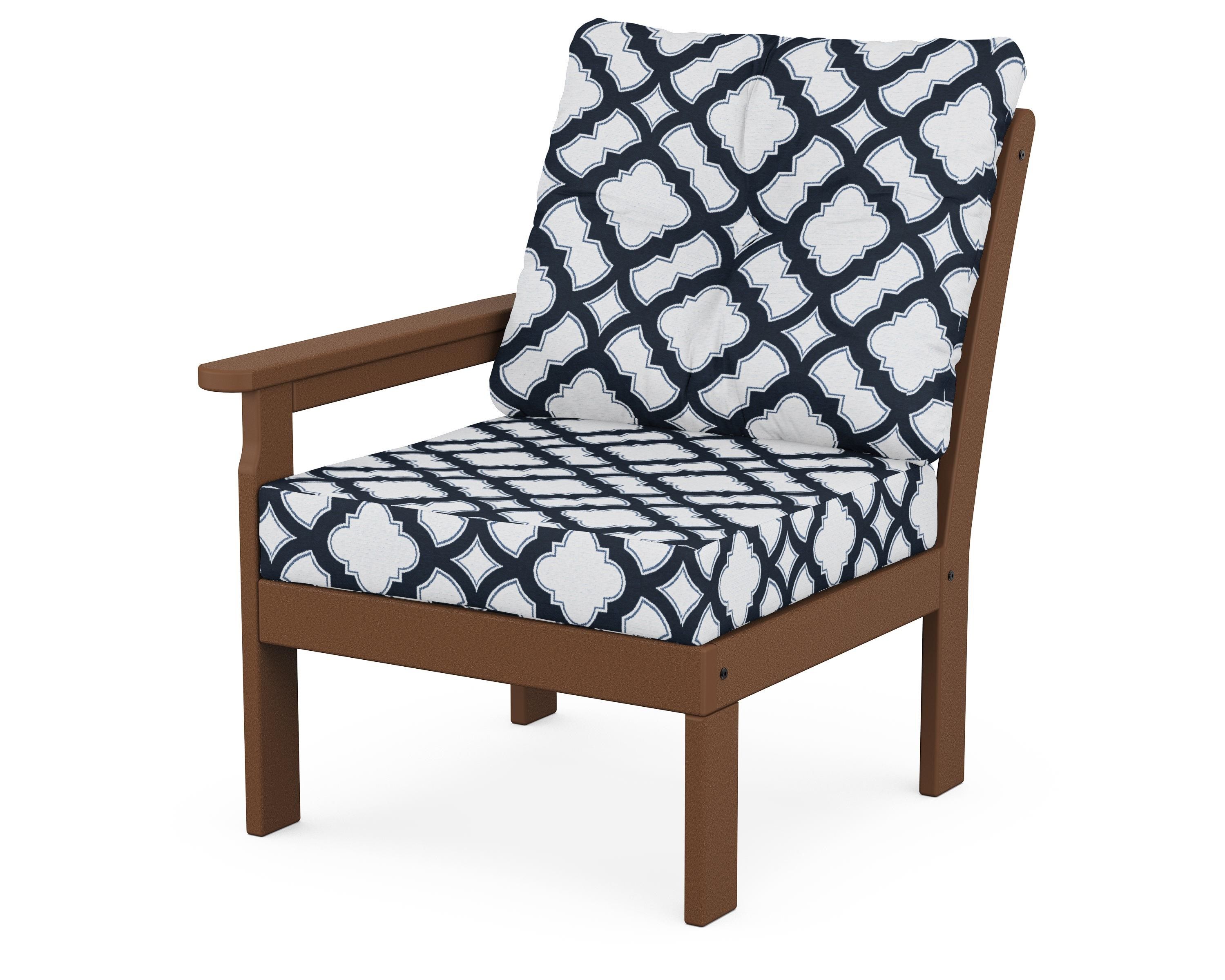 POLYWOOD® Vineyard Modular Left Arm Chair in Teak / Trellis Marine Indigo