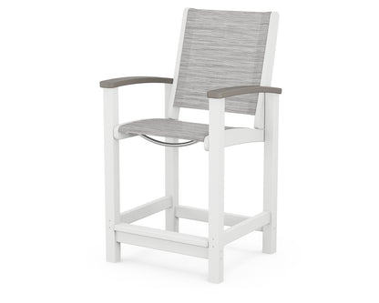 POLYWOOD® Coastal Counter Chair in White / Driftwood / Metallic Sling