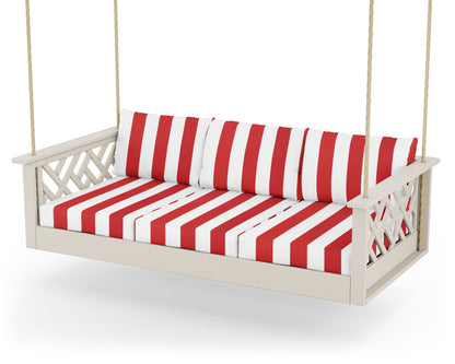 POLYWOOD® Chippendale Daybed Swing in Sand / Cabana Stripe Crimson