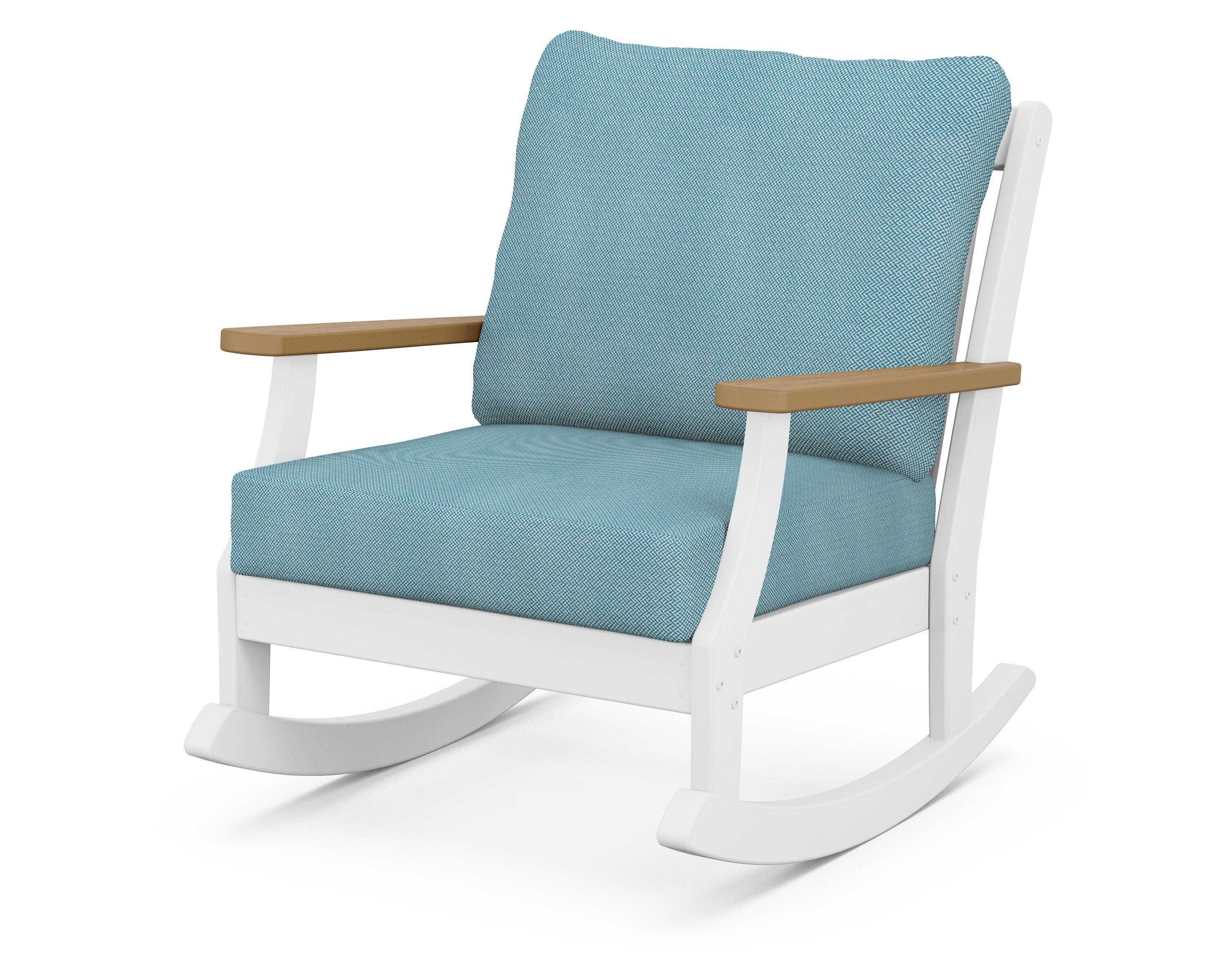 POLYWOOD® Braxton Deep Seating Rocking Chair in White / Natural / Lattice Sky Blue