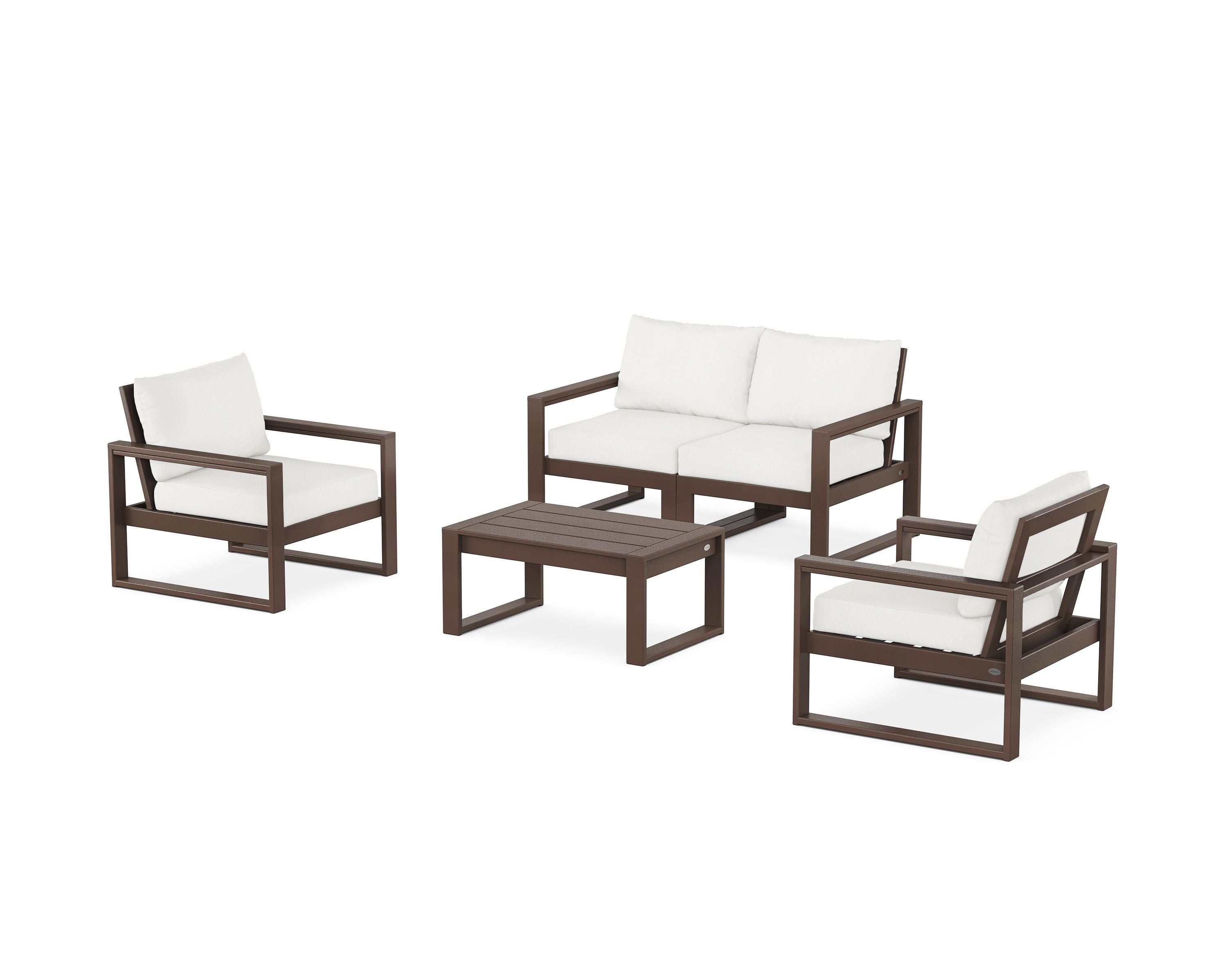 POLYWOOD® EDGE Sectional 4-Piece Deep Seating Set with Loveseat in Mahogany / Natural Linen