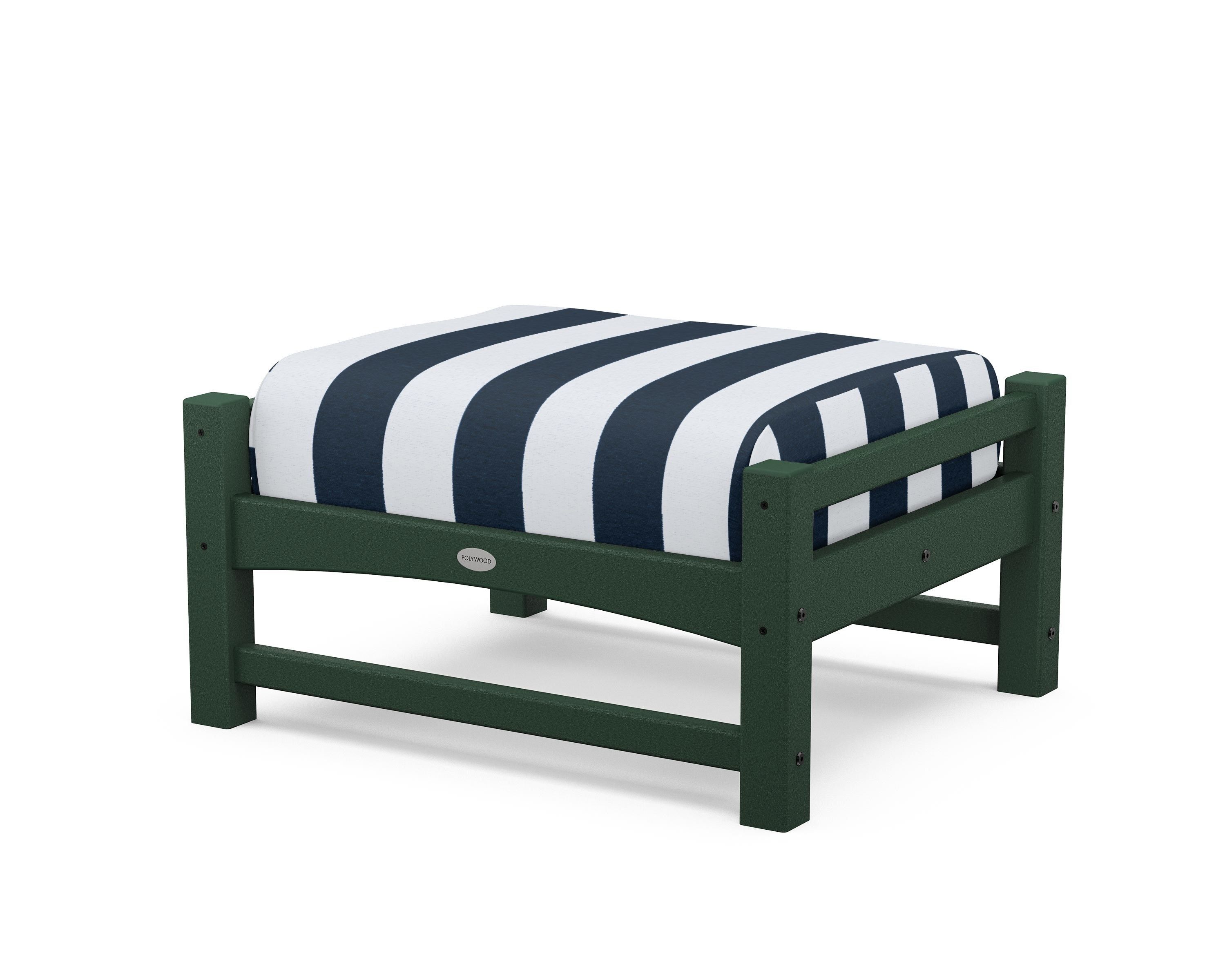 POLYWOOD® Club Ottoman in Green / Cabana Stripe Marine Indigo