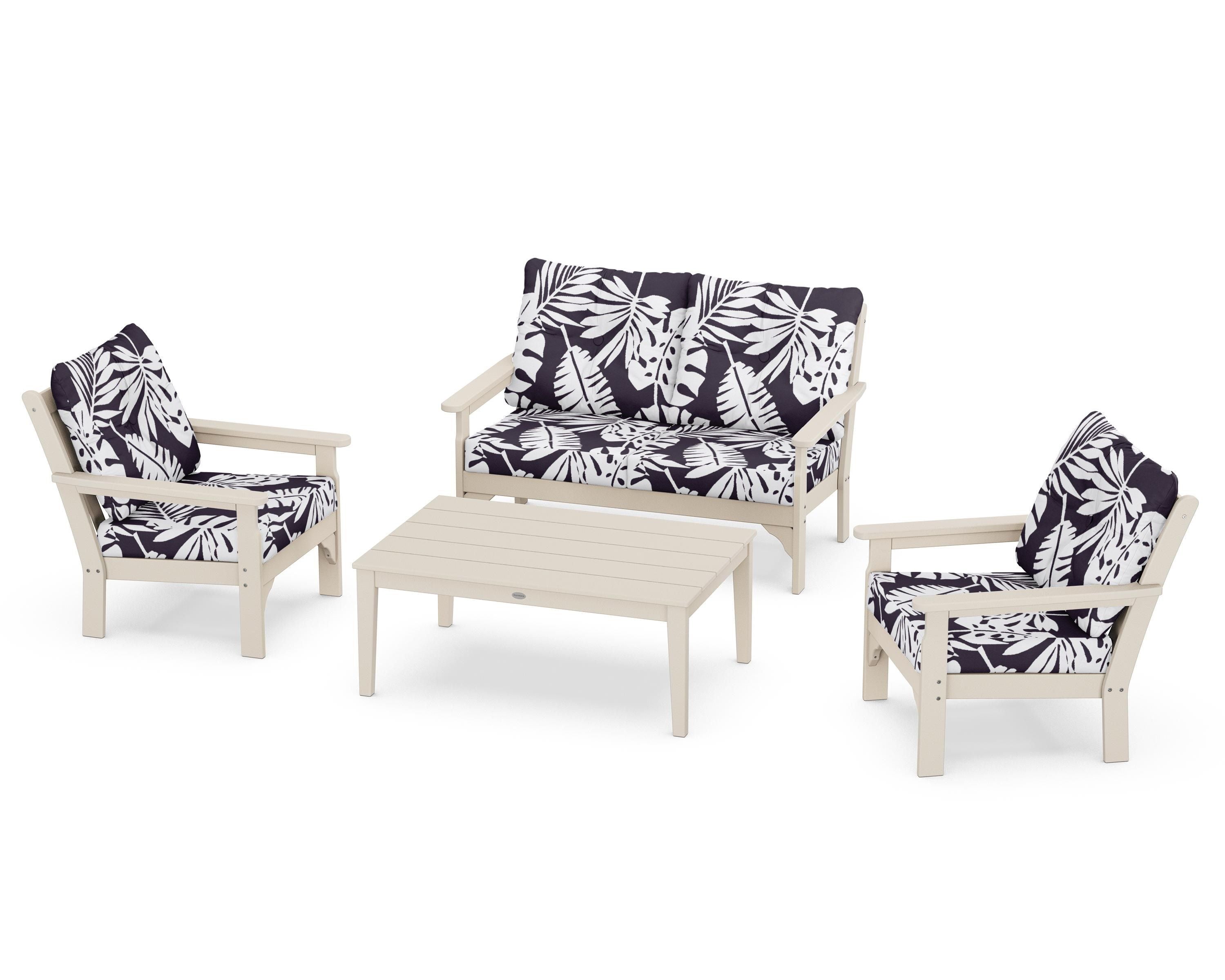 POLYWOOD® Vineyard 4-Piece Deep Seating Set in Sand / Leaf Navy
