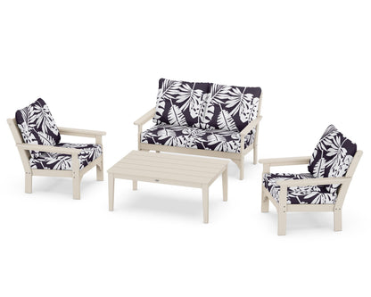 POLYWOOD® Vineyard 4-Piece Deep Seating Set in Sand / Leaf Navy