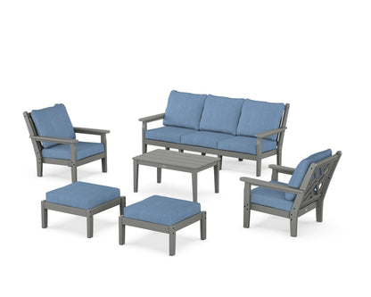 POLYWOOD® Chippendale 6-Piece Lounge Sofa Set in Slate Grey / Sky Blue
