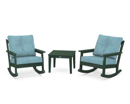 POLYWOOD® Vineyard 3-Piece Deep Seating Rocker Set in Green / Lattice Sky Blue
