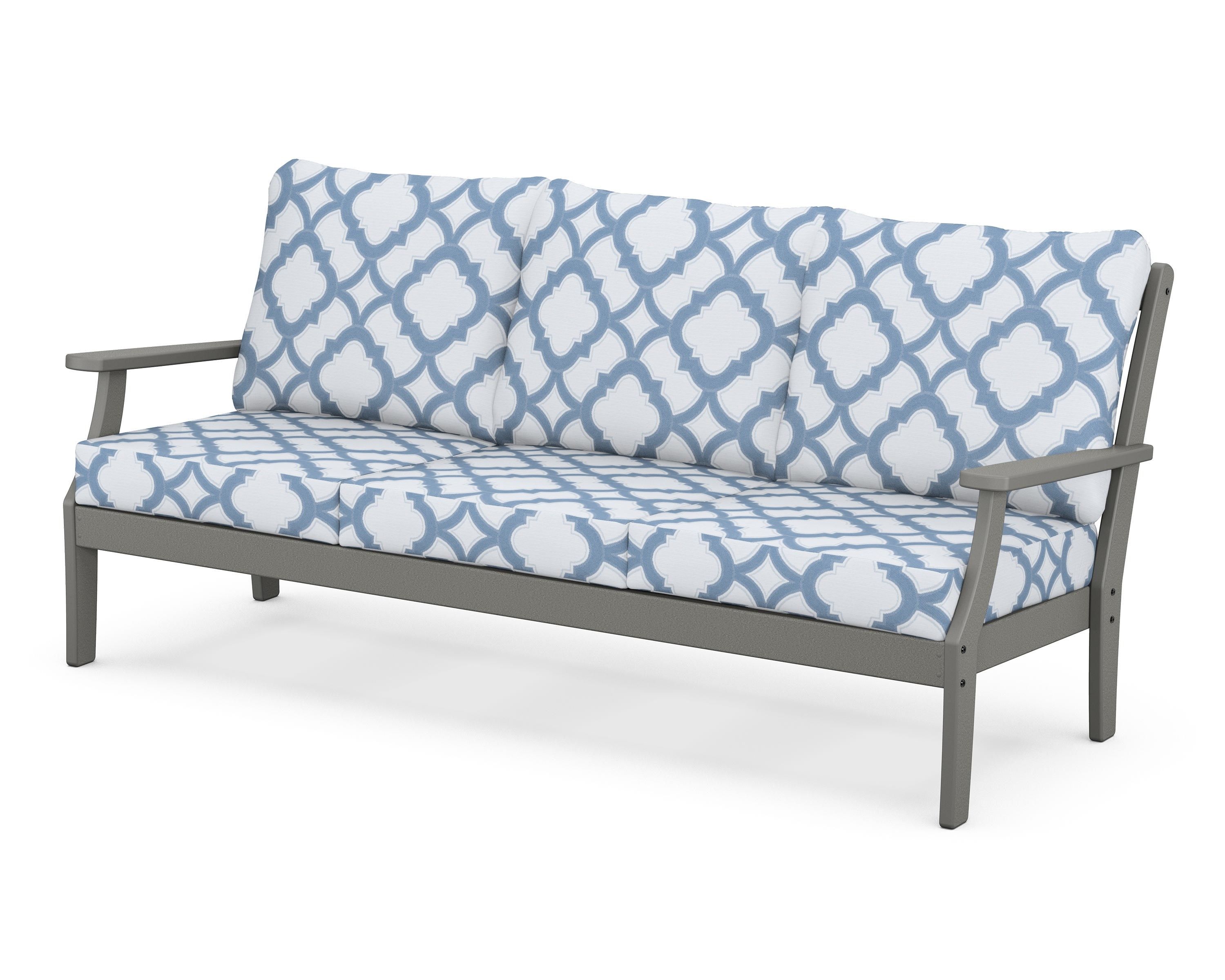 POLYWOOD® Braxton Deep Seating Sofa in Slate Grey / Trellis Sky Blue