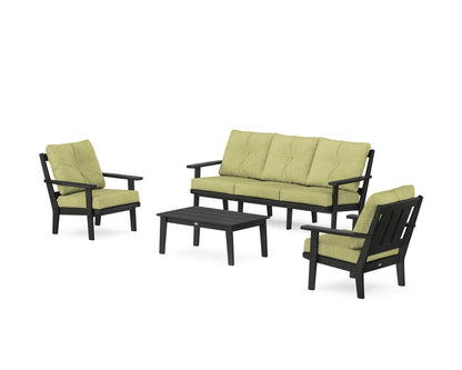POLYWOOD® Oxford 4-Piece Deep Seating Set with Sofa in Black / Chartreuse Boucle