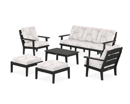POLYWOOD® Lakeside 6-Piece Lounge Sofa Set in Black / Leaf Dune Burlap