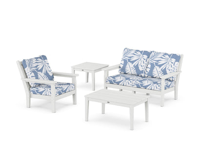 POLYWOOD® Chippendale 4-Piece Deep Seating Set in White / Leaf Sky Blue