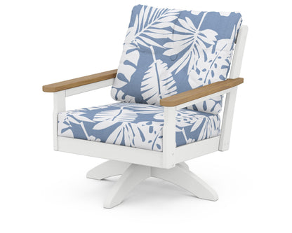 POLYWOOD® Vineyard Deep Seating Swivel Chair in White / Natural / Leaf Sky Blue