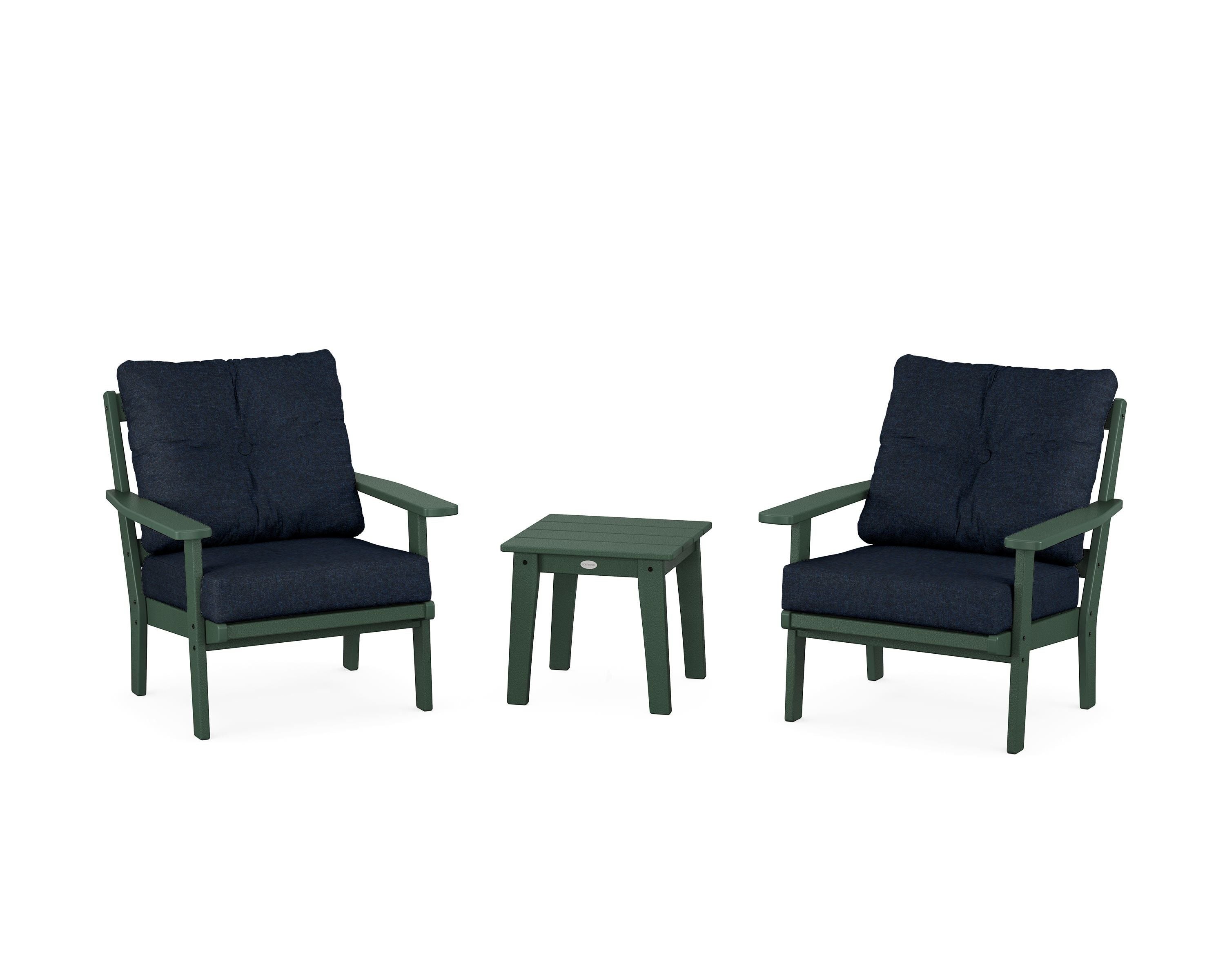 POLYWOOD® Oxford 3-Piece Deep Seating Set in Green / Marine Indigo