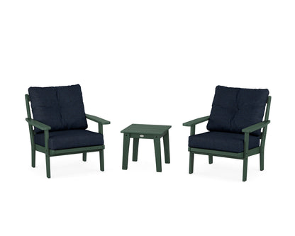 POLYWOOD® Oxford 3-Piece Deep Seating Set in Green / Marine Indigo