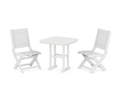 POLYWOOD® Coastal Folding Side Chair 3-Piece Dining Set in White / White Sling
