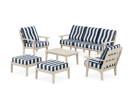 POLYWOOD® Lakeside 6-Piece Lounge Sofa Set in Sand / Cabana Stripe Marine Indigo