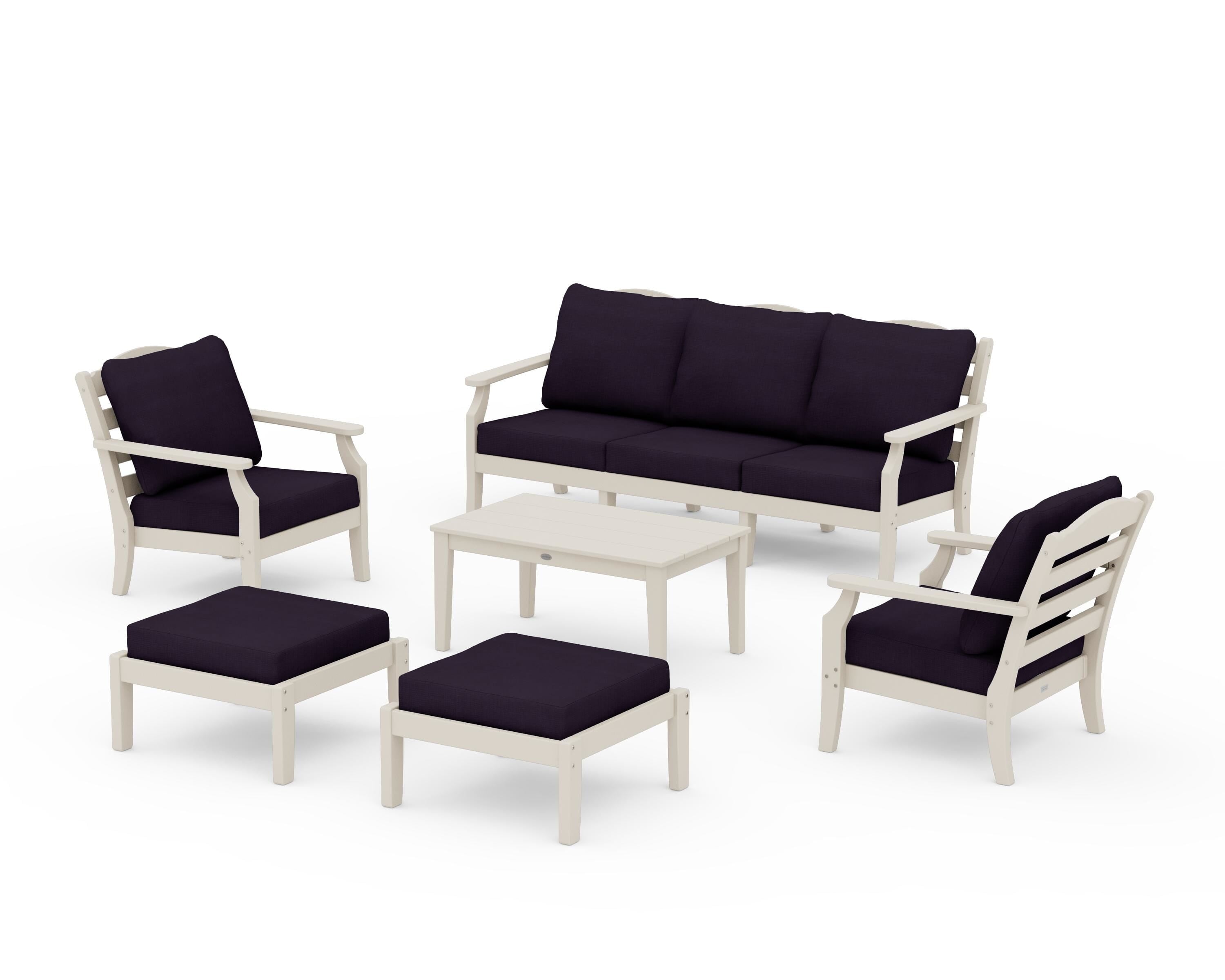 Draper James™ by  POLYWOOD® Savannah 6-Piece Lounge Sofa Set in Sand / Navy Linen