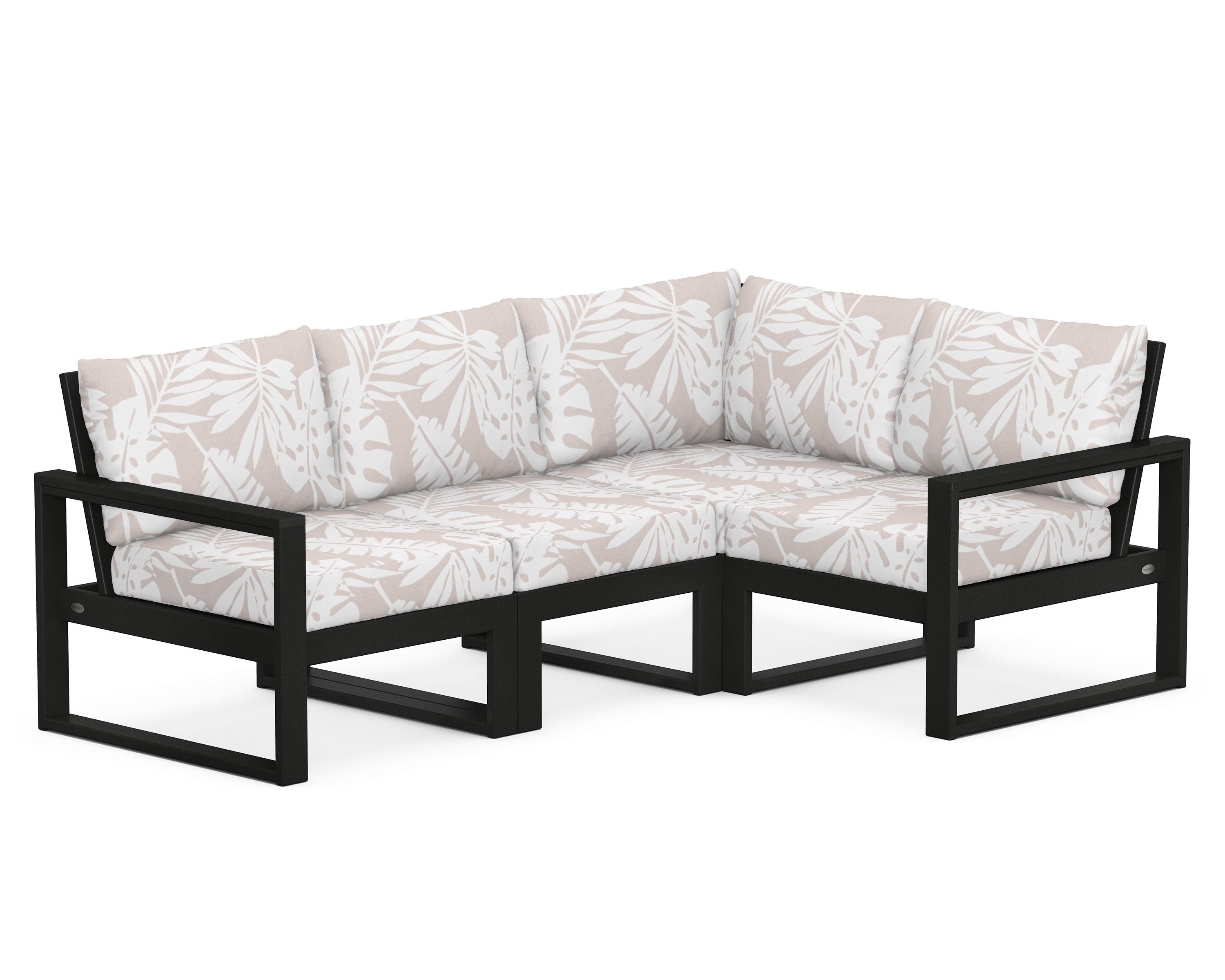 POLYWOOD® EDGE 4-Piece Modular Deep Seating Set in Black / Leaf Dune Burlap