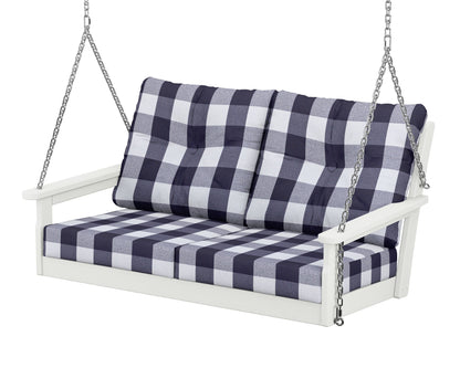 POLYWOOD® Vineyard Deep Seating Swing in Vintage White / Buffalo Plaid Navy