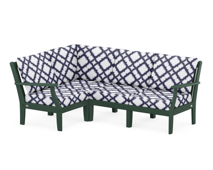 POLYWOOD® Braxton Modular 4-Piece Deep Seating Set in Green / Trellis Navy