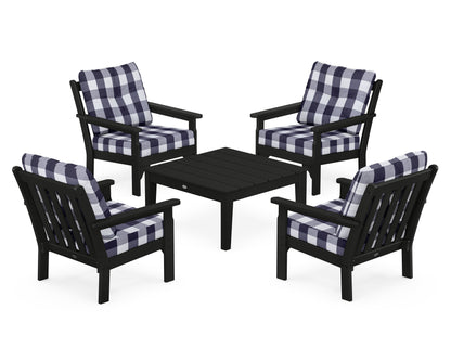 POLYWOOD® Vineyard 5-Piece Deep Seating Conversation Set in Black / Buffalo Plaid Navy
