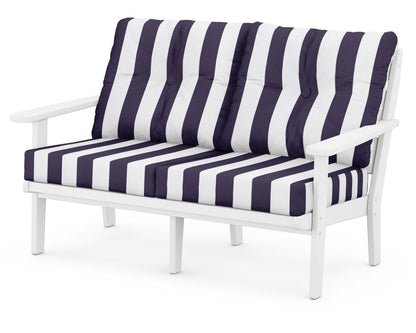 POLYWOOD® Lakeside Deep Seating Loveseat in White / Cabana Stripe Navy