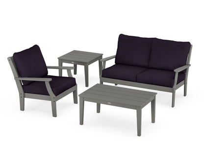 POLYWOOD® Braxton 4-Piece Deep Seating Set in Slate Grey / Navy Linen