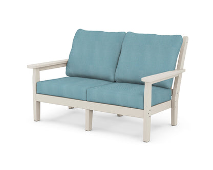 POLYWOOD® Chippendale Deep Seating Loveseat in Sand / Lattice Sky Blue