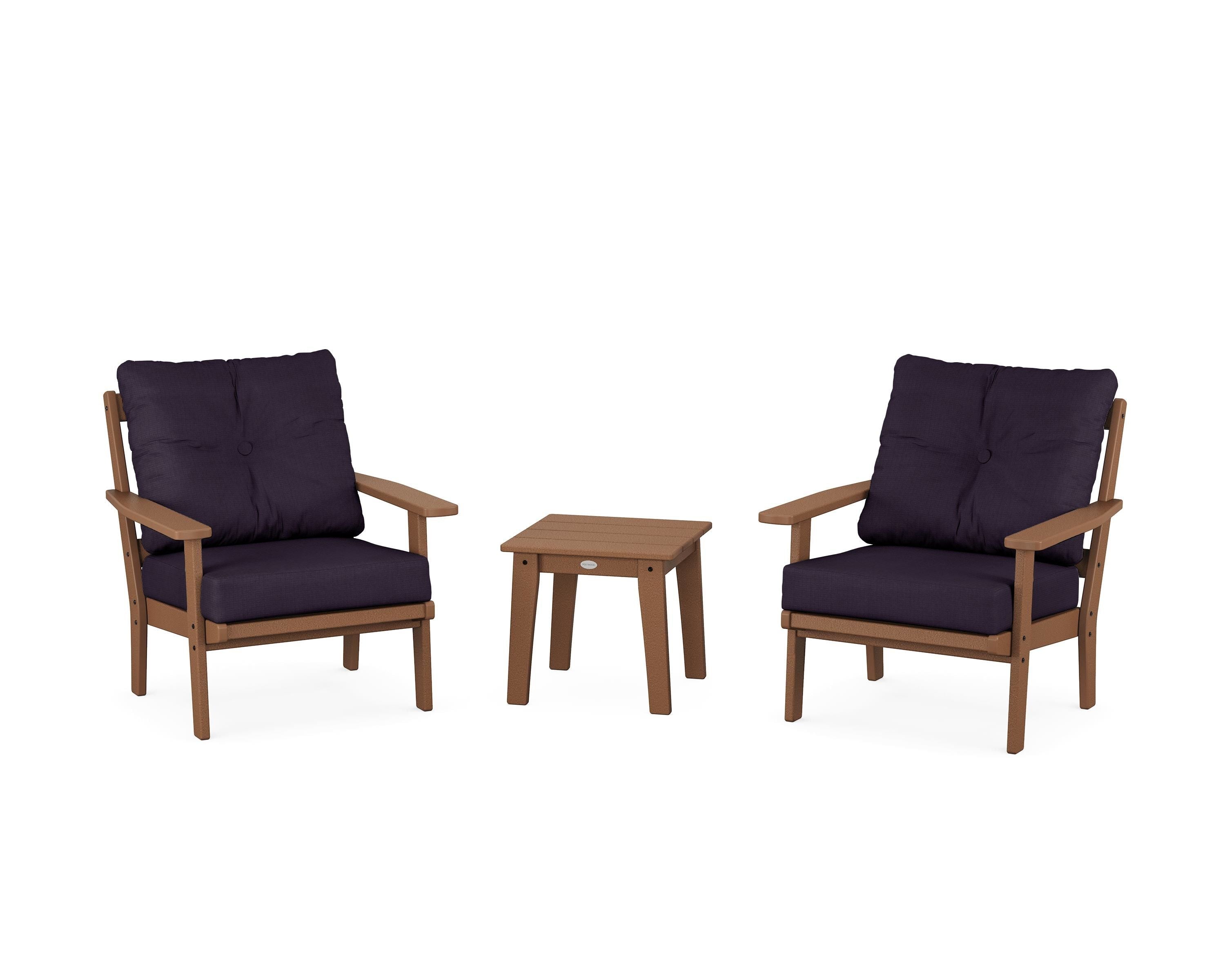 POLYWOOD® Prairie 3-Piece Deep Seating Set in Teak / Navy Linen