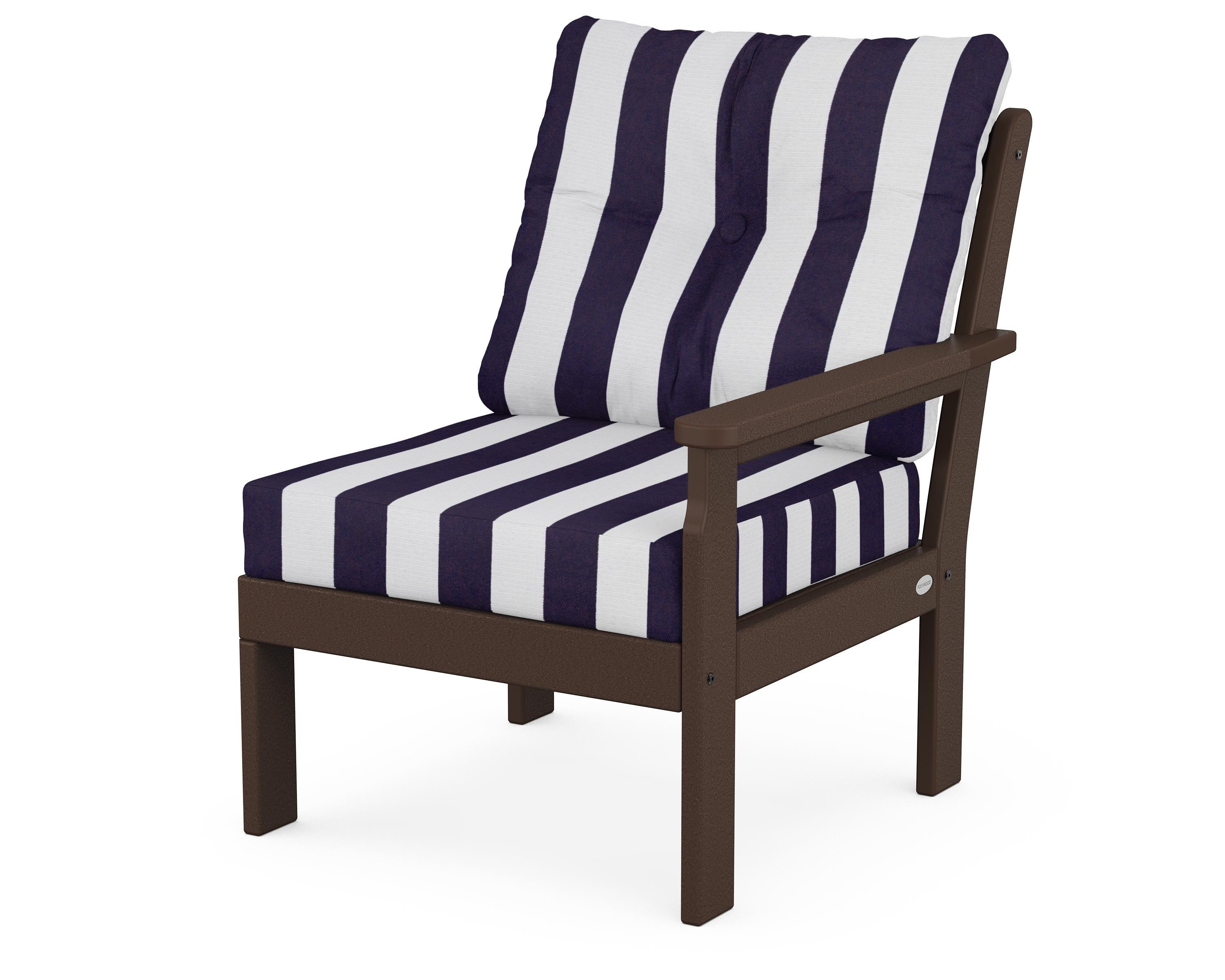 POLYWOOD® Vineyard Modular Right Arm Chair in Mahogany / Cabana Stripe Navy