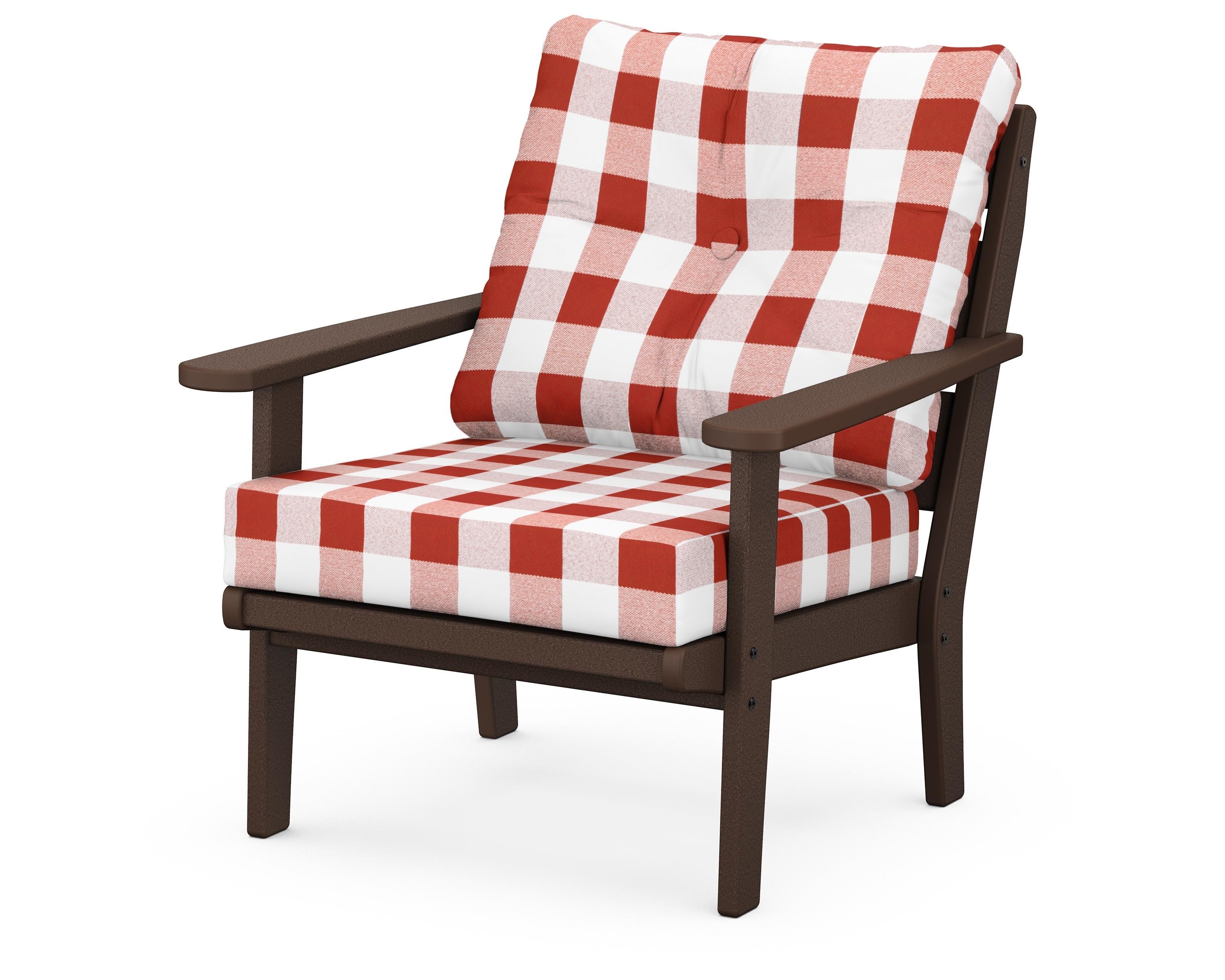 POLYWOOD® Lakeside Deep Seating Chair in Mahogany / Buffalo Plaid Crimson