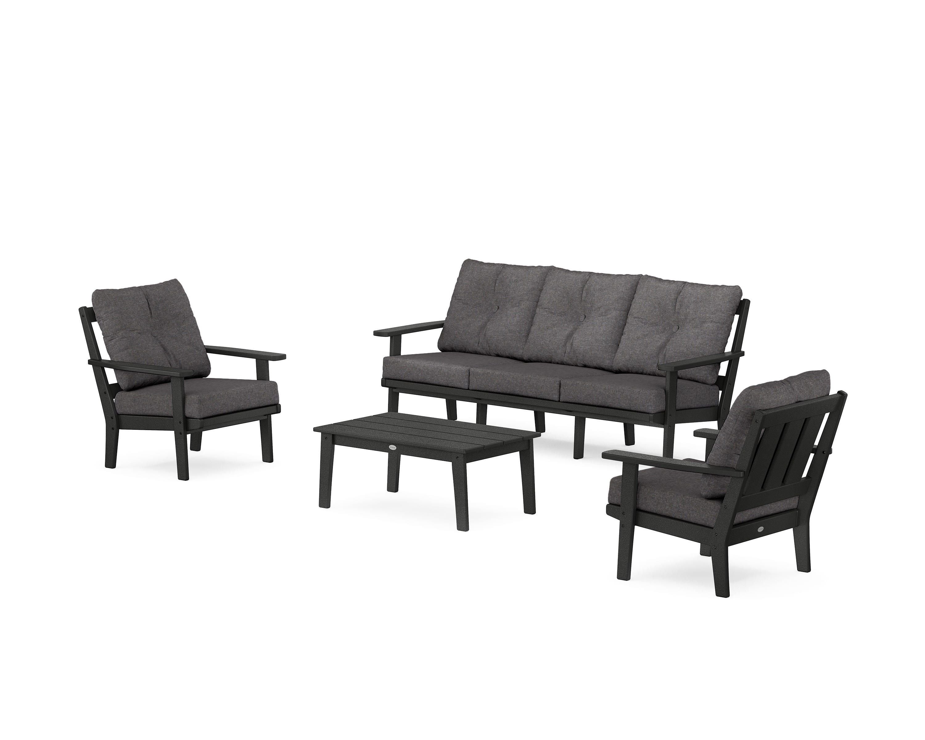 POLYWOOD® Oxford 4-Piece Deep Seating Set with Sofa in Black / Ash Charcoal