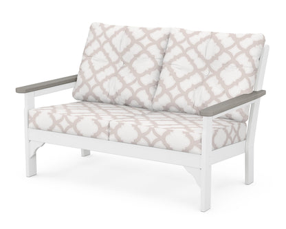 POLYWOOD® Vineyard Deep Seating Loveseat in White / Driftwood / Trellis Dune Burlap
