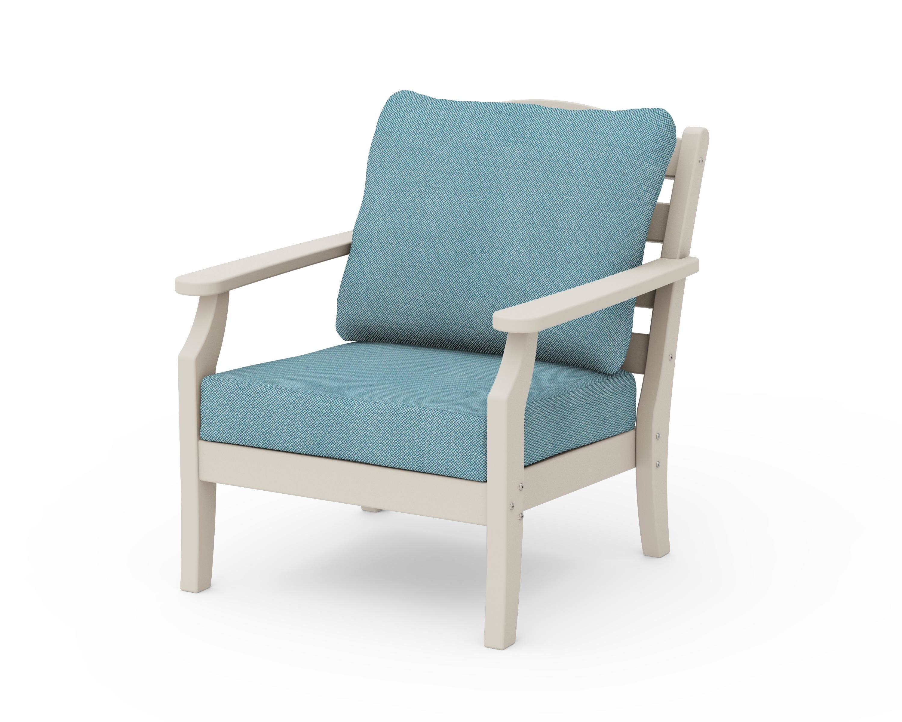 Draper James™ by  POLYWOOD® Savannah Deep Seating Chair in Sand / Lattice Sky Blue