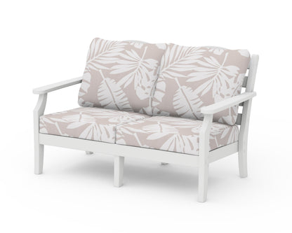 Draper James™ by  POLYWOOD® Savannah Deep Seating Loveseat in White / Leaf Dune Burlap