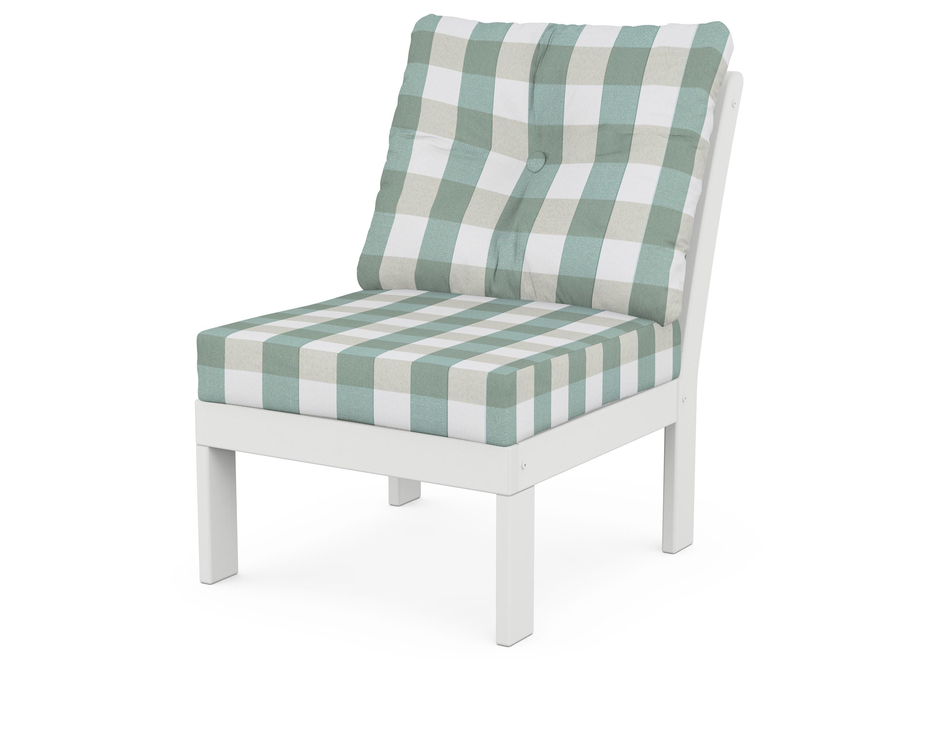 POLYWOOD® Vineyard Modular Armless Chair in White / Buffalo Plaid Glacier Spa