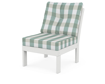POLYWOOD® Vineyard Modular Armless Chair in White / Buffalo Plaid Glacier Spa