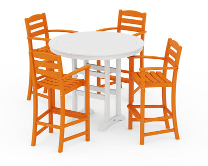 POLYWOOD® La Casa Café 5-Piece Bar Dining Set in Tangerine / White
