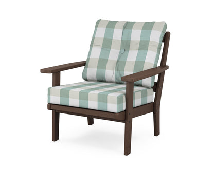 POLYWOOD® Oxford Deep Seating Chair in Mahogany / Buffalo Plaid Glacier Spa