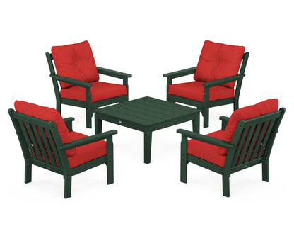 POLYWOOD® Vineyard 5-Piece Deep Seating Conversation Set in Green / Crimson Linen
