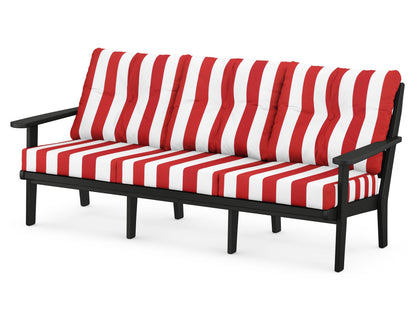 POLYWOOD® Lakeside Deep Seating Sofa in Black / Cabana Stripe Crimson