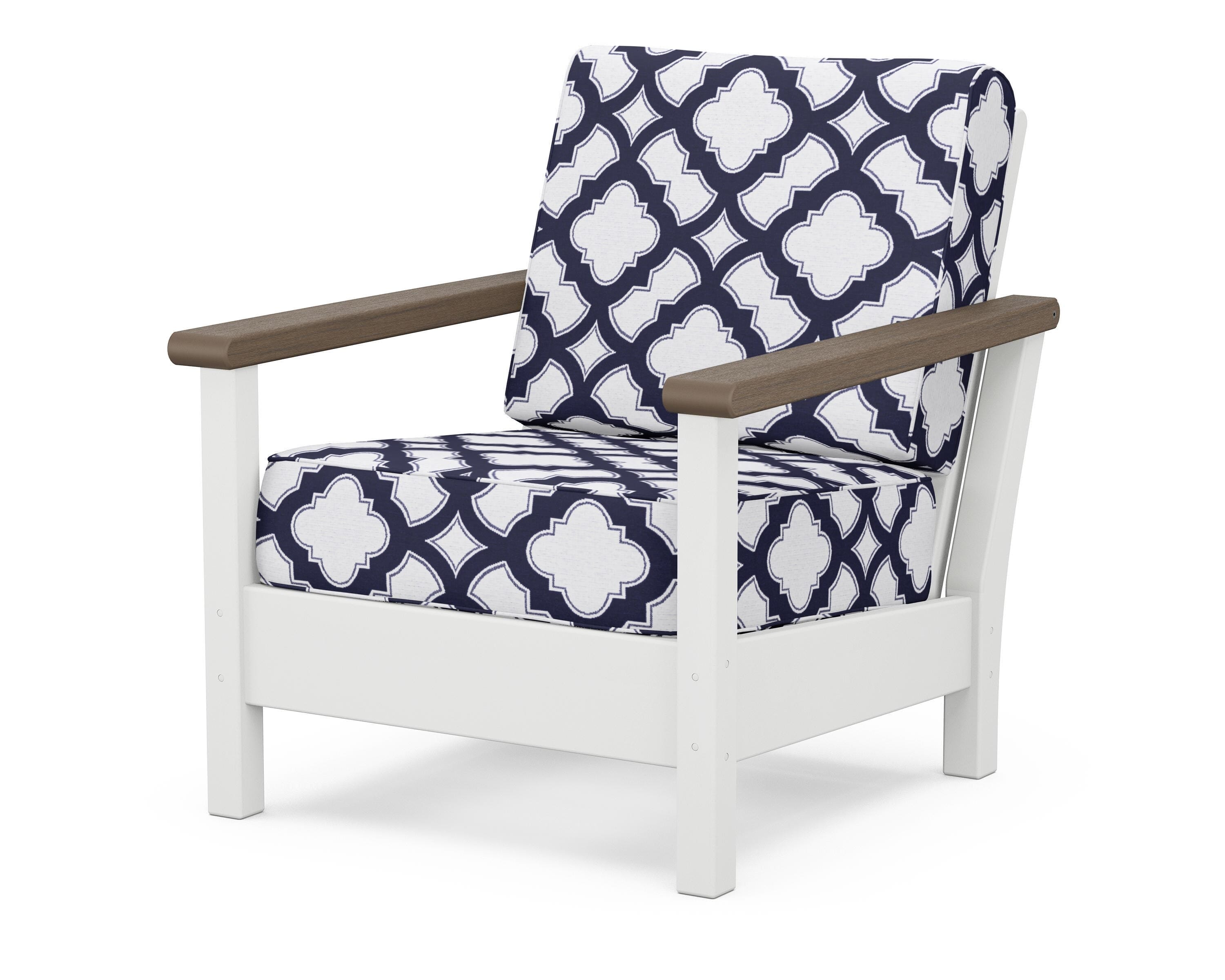 POLYWOOD® Harbour Deep Seating Chair in White / Kona / Trellis Navy