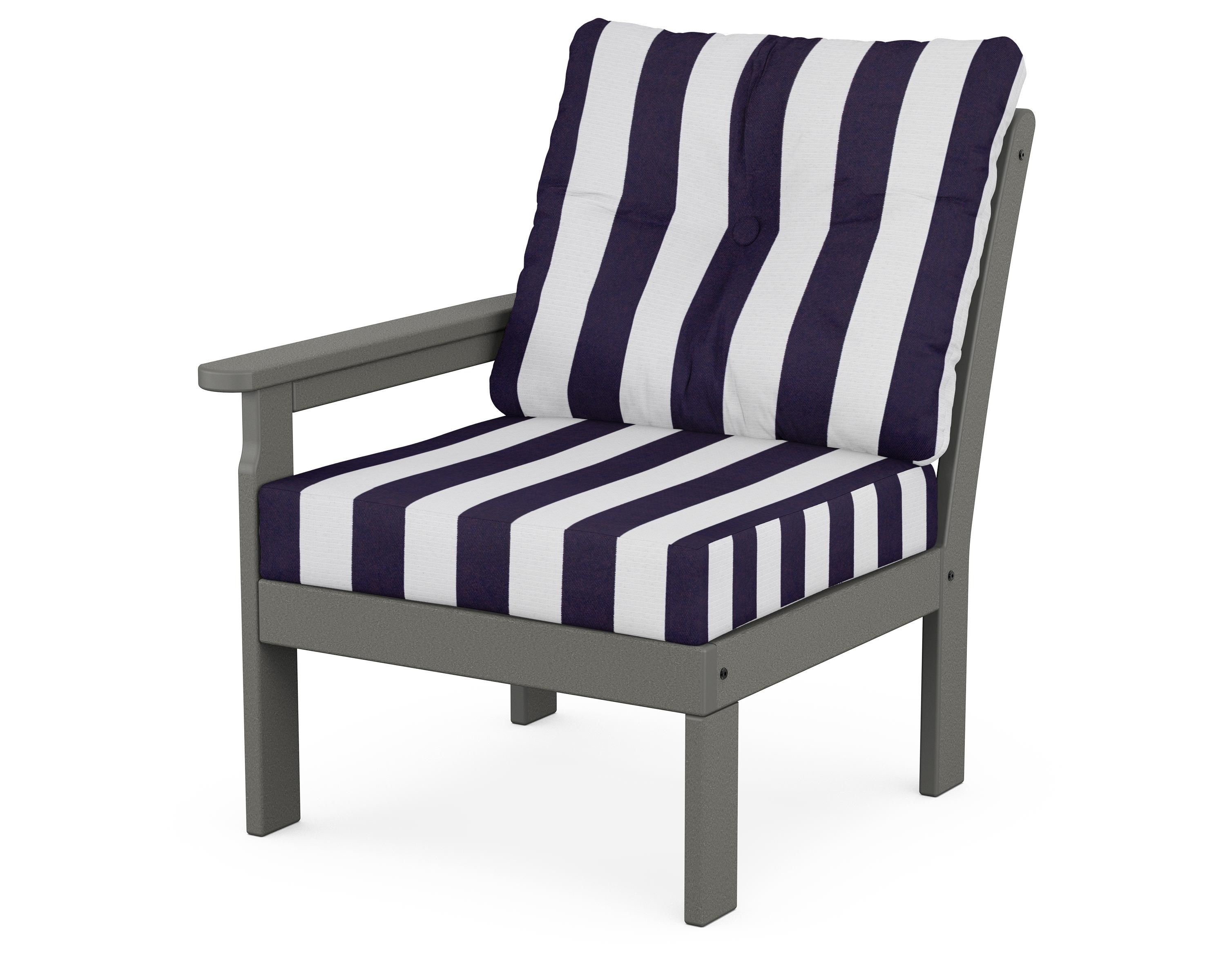POLYWOOD® Vineyard Modular Left Arm Chair in Slate Grey / Cabana Stripe Navy
