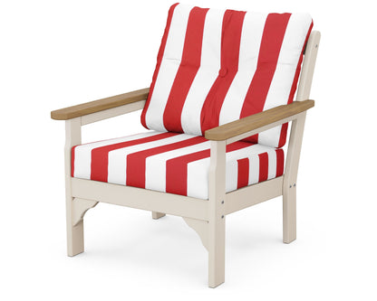POLYWOOD® Vineyard Deep Seating Chair in Sand / Natural / Cabana Stripe Crimson