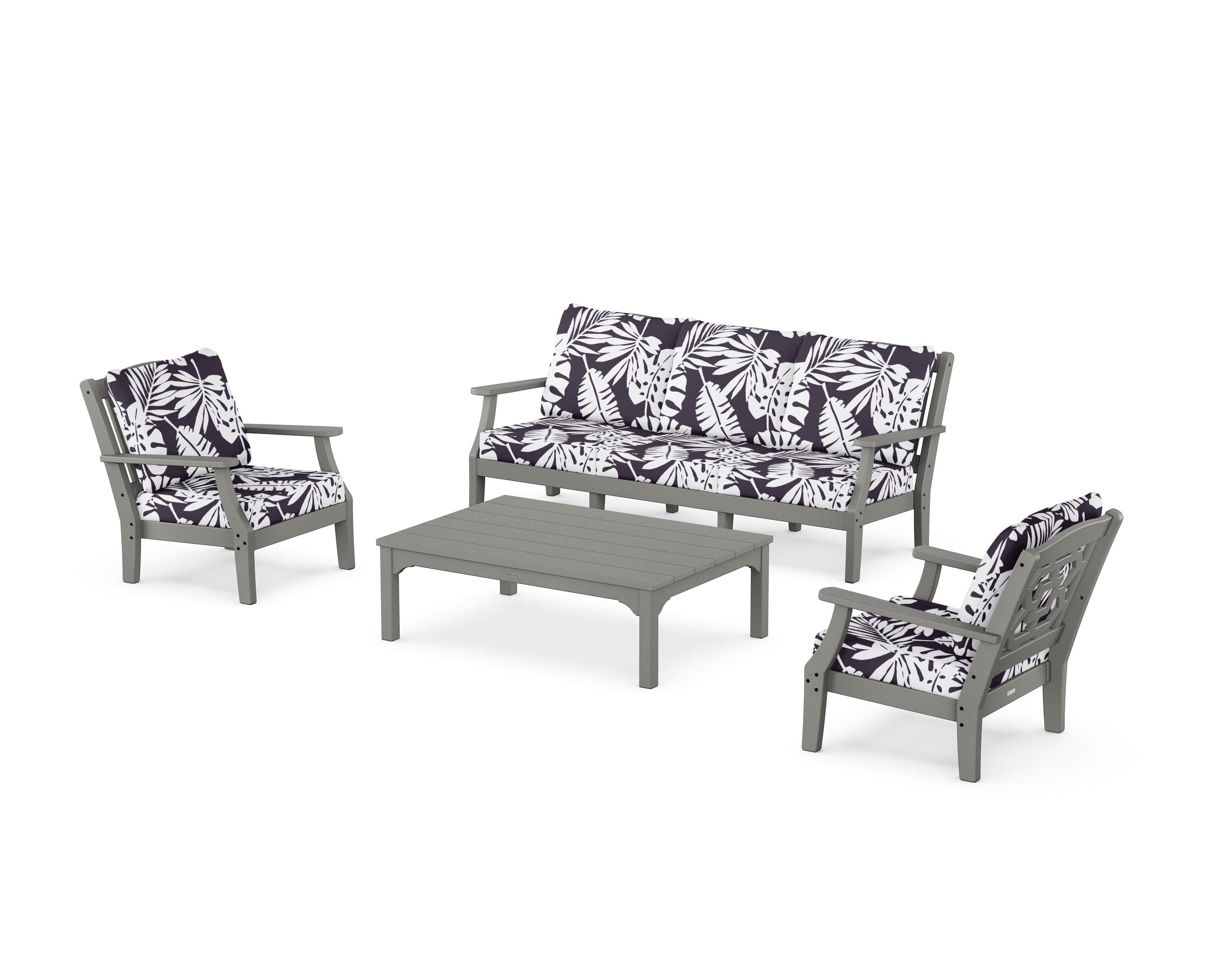 Martha Stewart by POLYWOOD® Chinoiserie 4-Piece Deep Seating Set with Sofa in Slate Grey / Leaf Navy