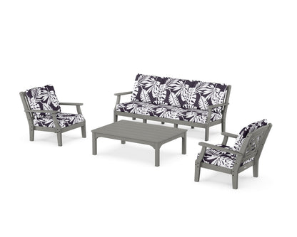 Martha Stewart by POLYWOOD® Chinoiserie 4-Piece Deep Seating Set with Sofa in Slate Grey / Leaf Navy