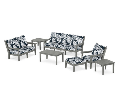 POLYWOOD® Chippendale 7-Piece Deep Seating Set in Slate Grey / Leaf Marine Indigo