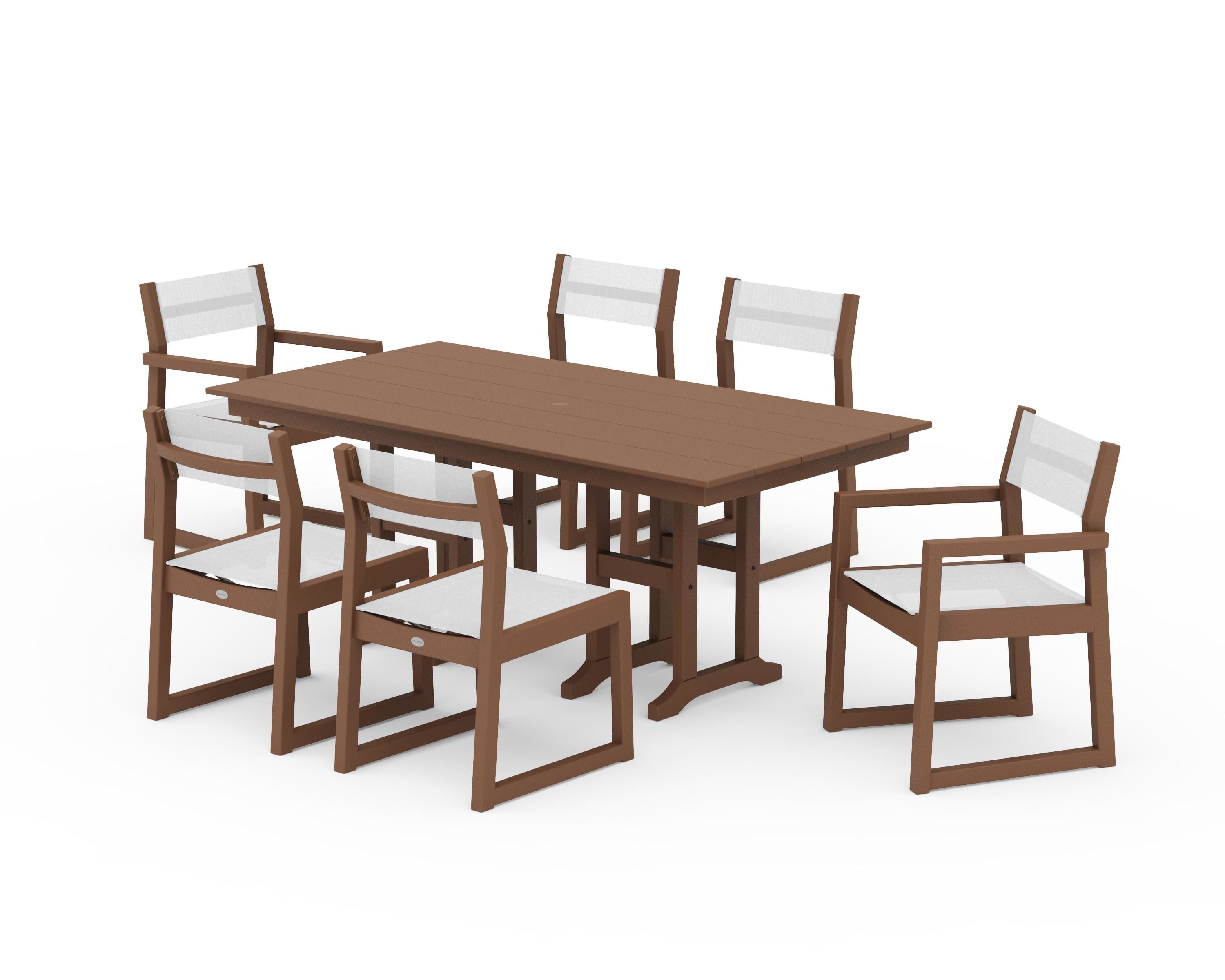 POLYWOOD® EDGE Sling 7-Piece Farmhouse Dining Set in Teak / White Sling
