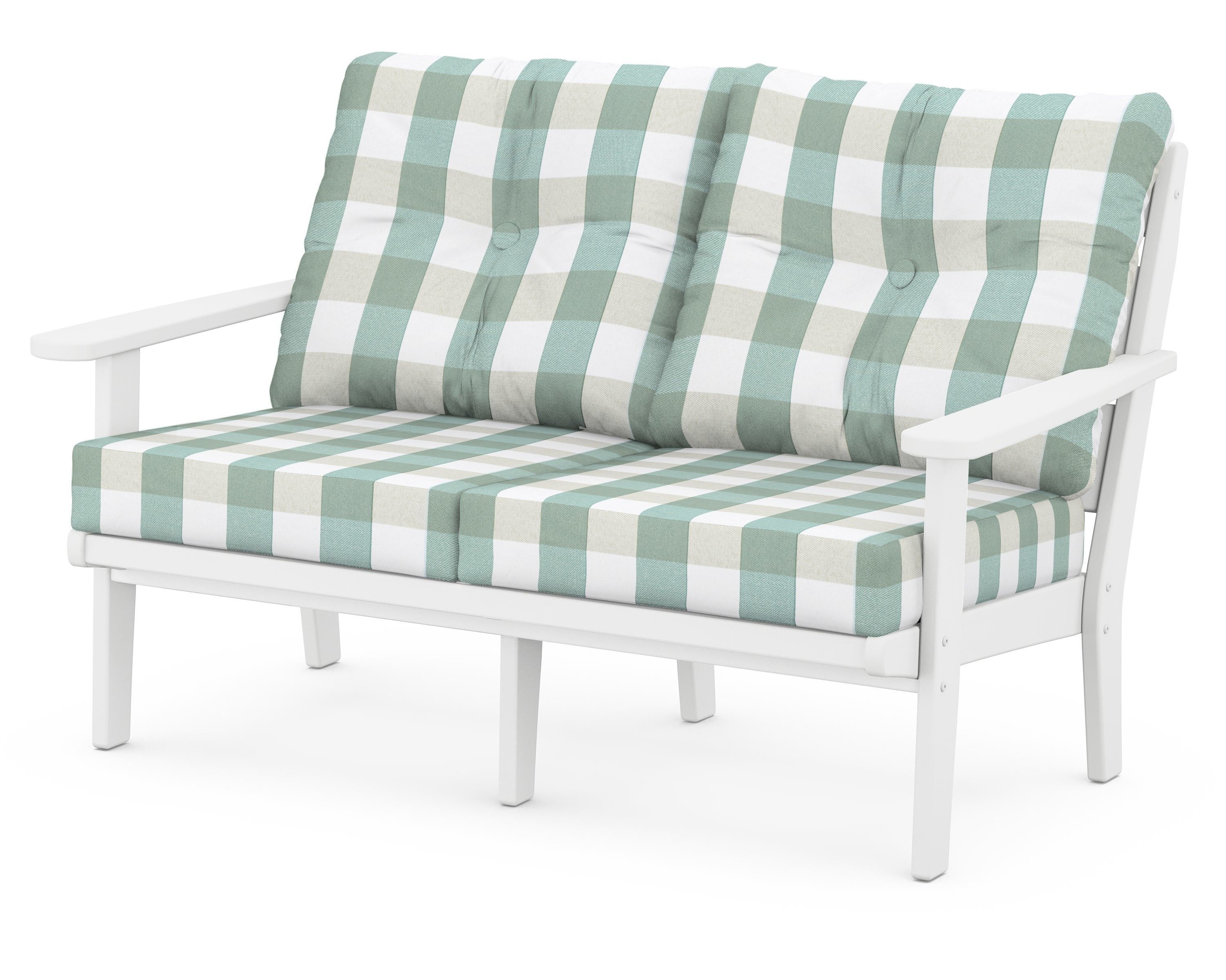 POLYWOOD® Lakeside Deep Seating Loveseat in White / Buffalo Plaid Glacier Spa