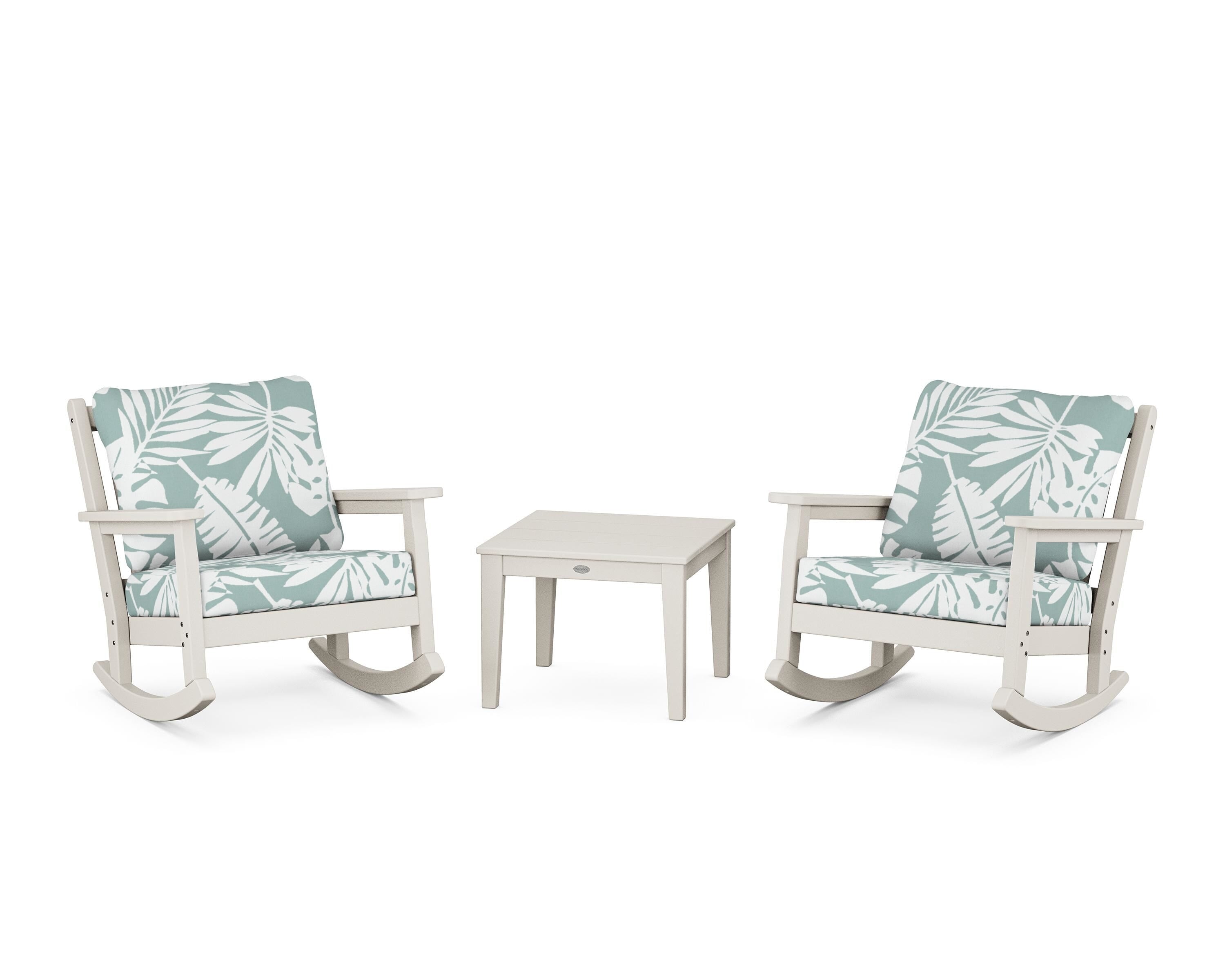 POLYWOOD® Chippendale 3-Piece Deep Seating Rocker Set in Sand / Leaf Glacier Spa
